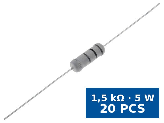 Rezistor metal oxide THT SR Passives MOF5WS-1K5, 1,5 kΩ, 5 W, ±5%, axial, set 20 buc
