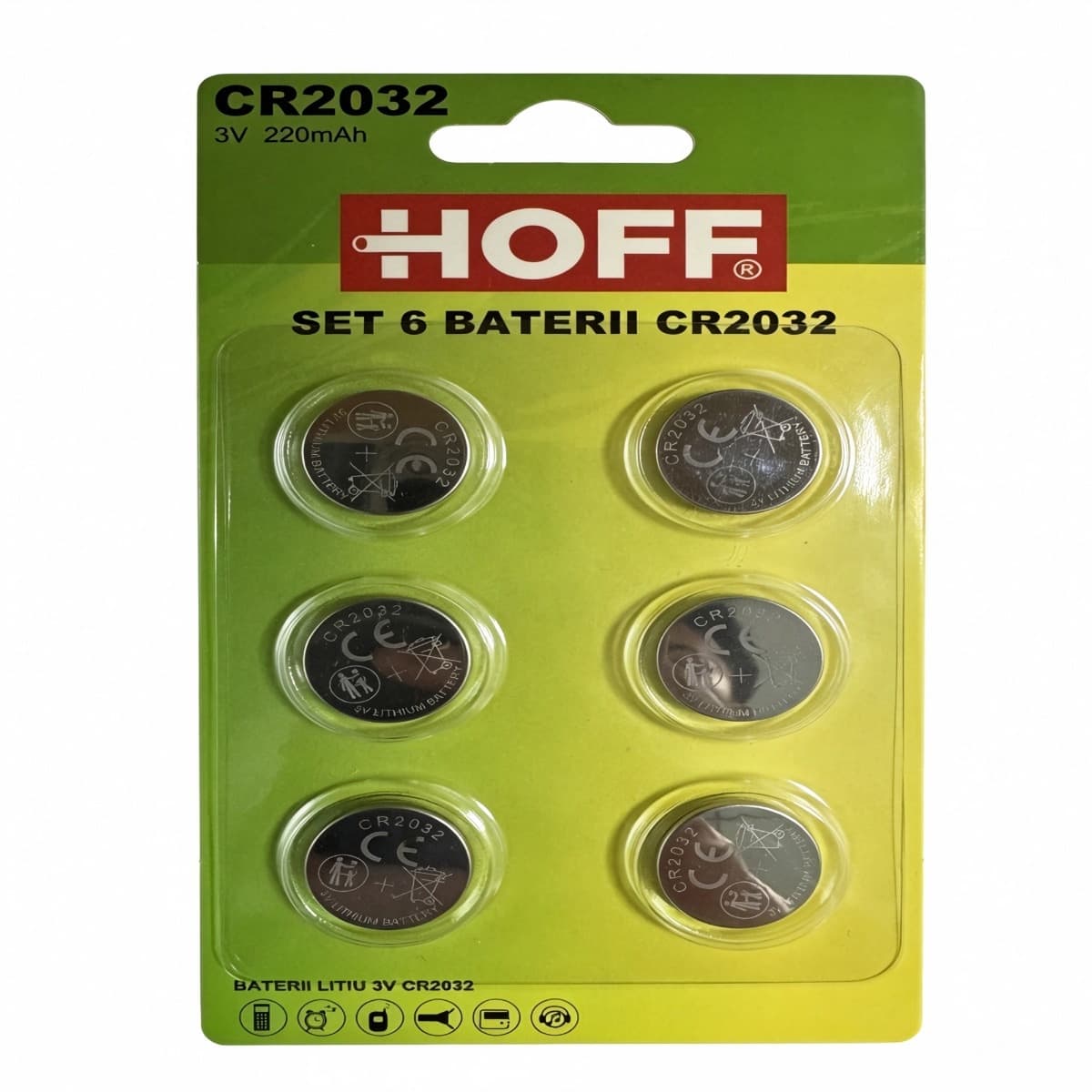 Baterie Hoff CR2032 3V litiu, 220 mAh, set 6 buc