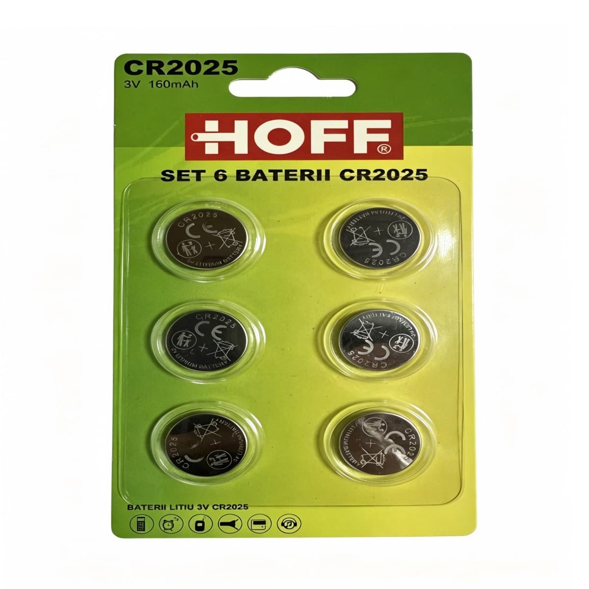 Baterie litiu Hoff CR2025 3V, 160 mAh, set 6 bucăți