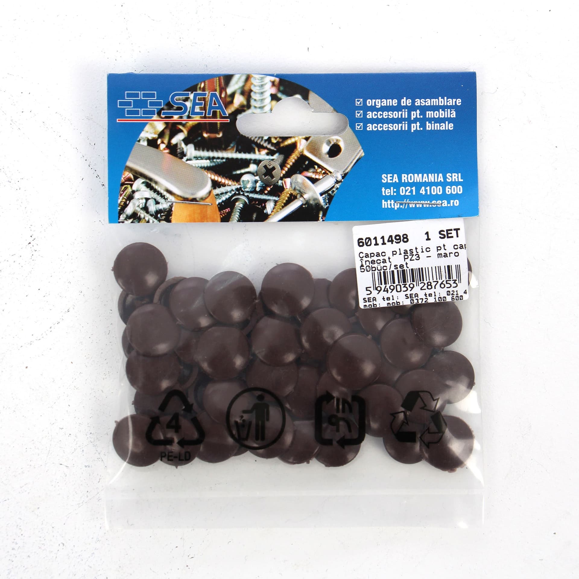 Capac plastic, pentru mascare suruburi mobila, PZ3, maro, set 50 bucati