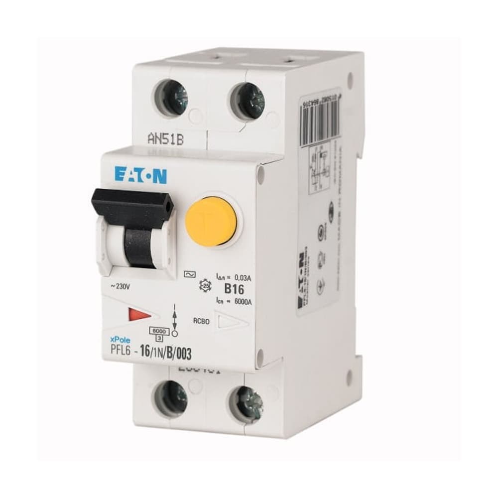Diferențial RCBO 1P+N 16A 30mA 6kA curba B – EATON | PFL6