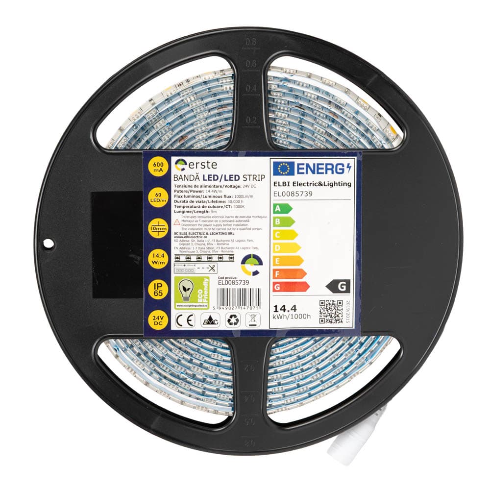 Bandă LED 24V 60 LED/m 14.4W/m 3000K IP65 Rolă 5m - ERSTE