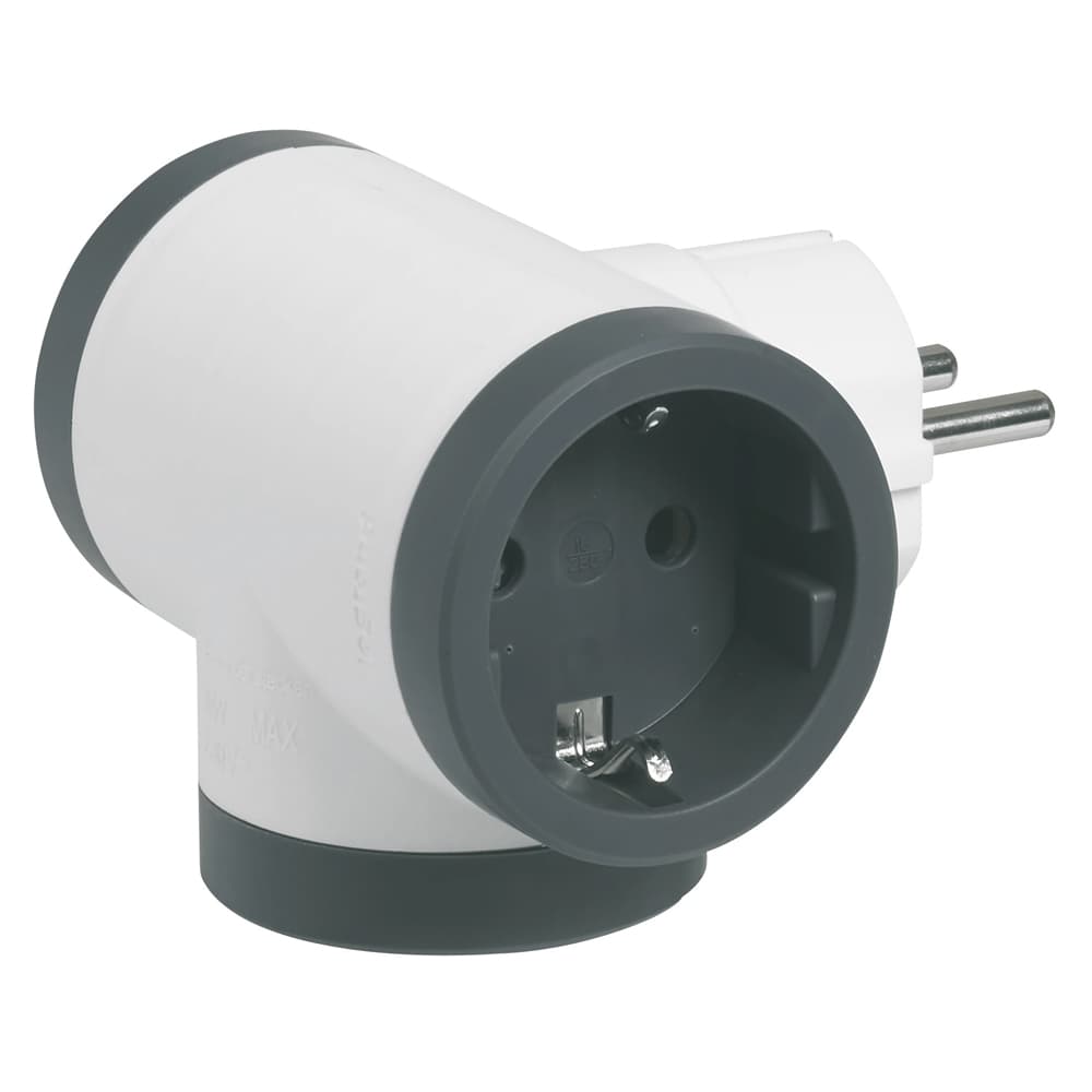 Adaptor 3 prize laterale, 2P+E, 16A, Alb/Gri, 694520
