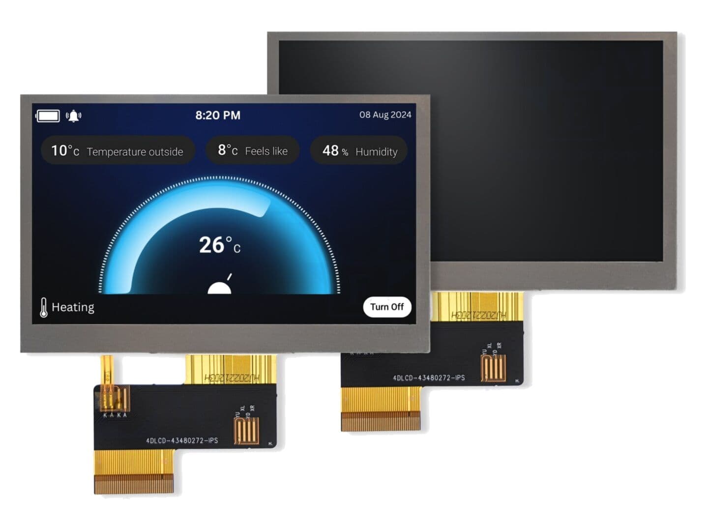 Afişaj TFT 4,3" 480x272 RGB, luminozitate 500 mcd/m²