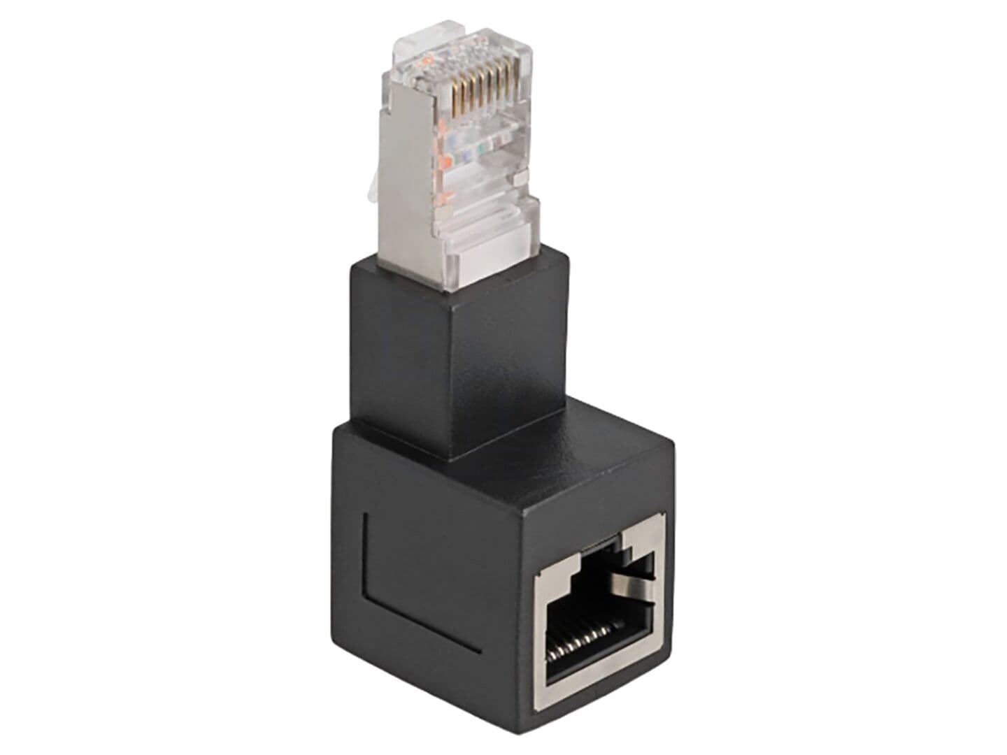 Adaptor RJ45 soclu–mufă în unghi inferioară