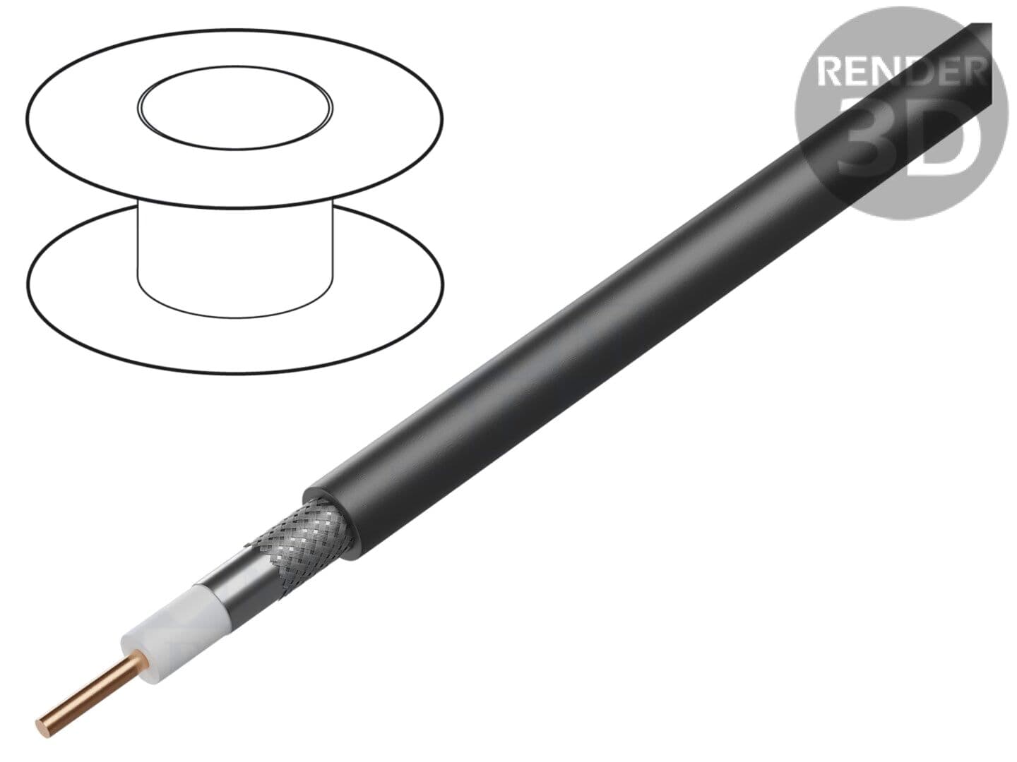 Cablu coaxial RG6 negru, dublu ecranat, 75Ω