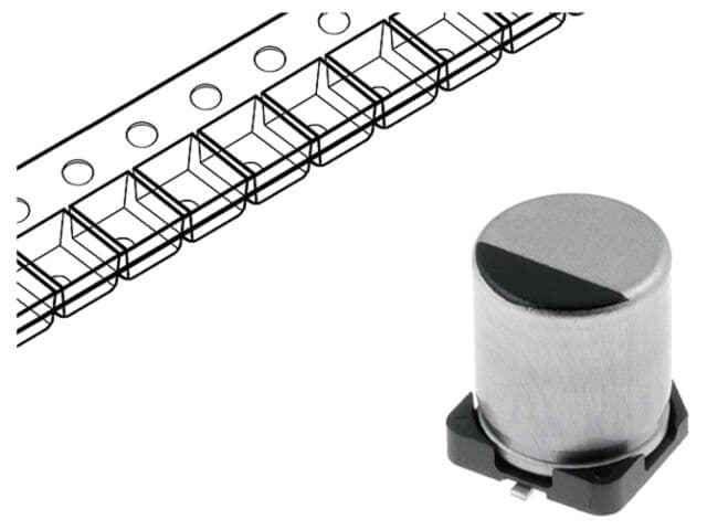Condensator electrolitic SMD low ESR 330µF 100V, Ø18x16,5mm