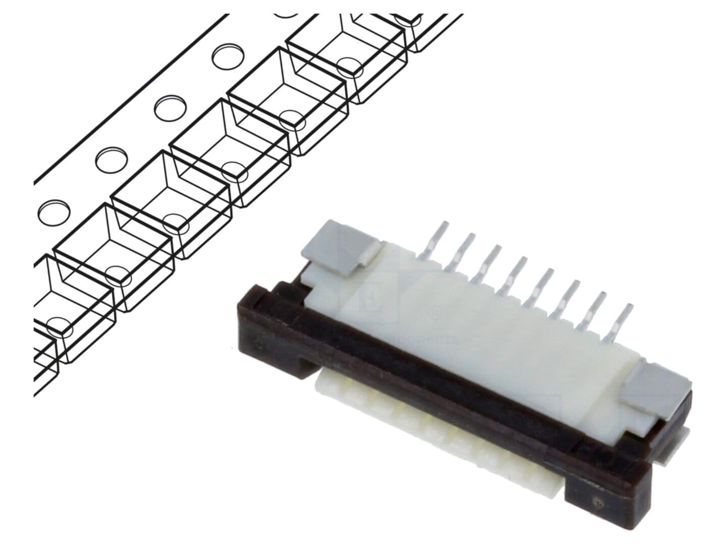 Conector FFC/FPC orizontale ZIF 8 pini SMT 50V 0,4A cositorit
