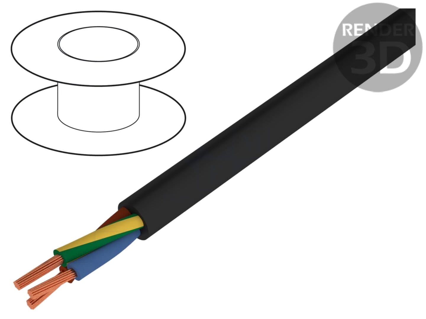 Cablu H05RR-F 3G1,5mm² rotund, litat, negru