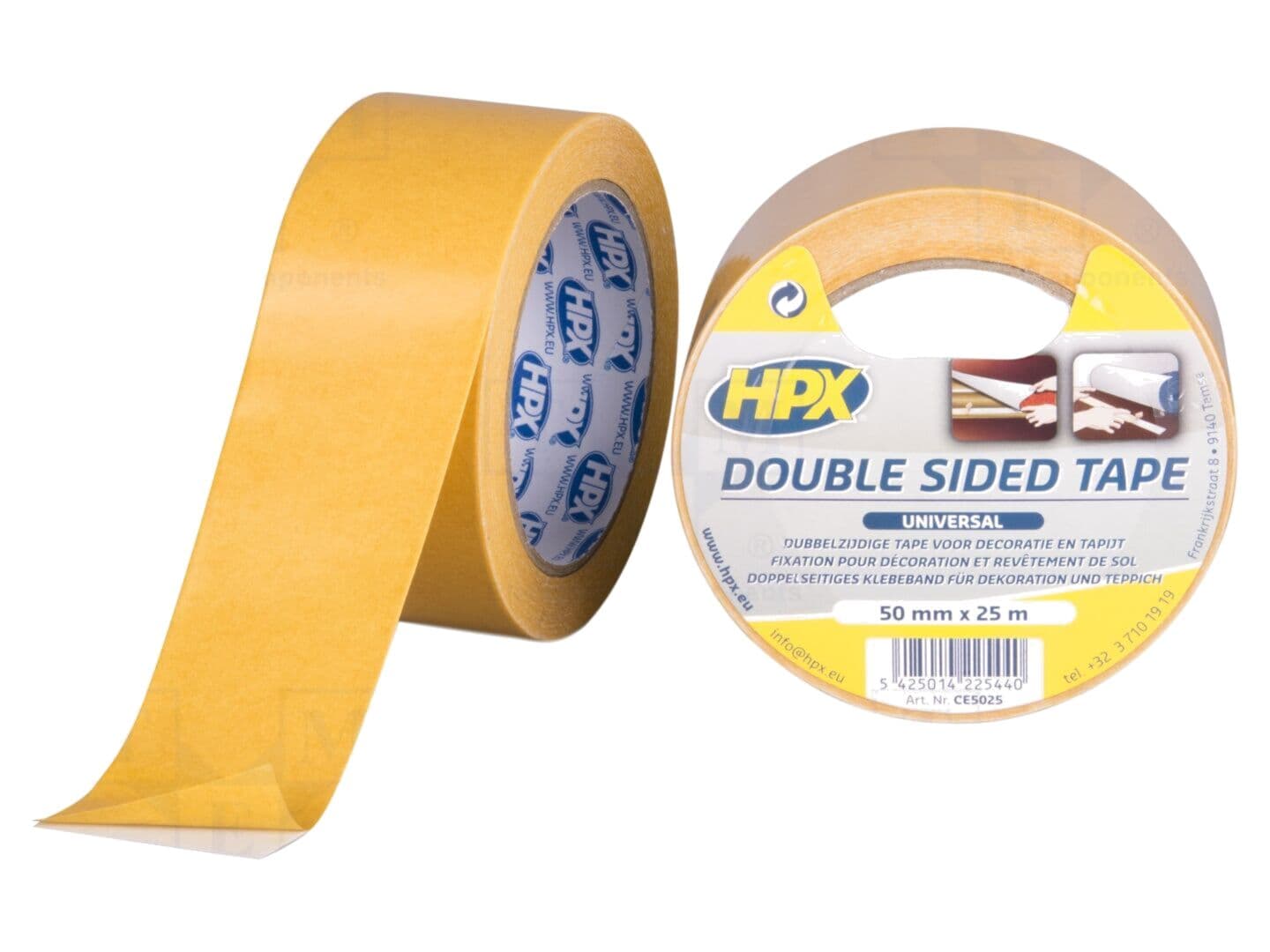 Bandă de fixare albă dublă HPX, 50mm x 25m, max. 60°C