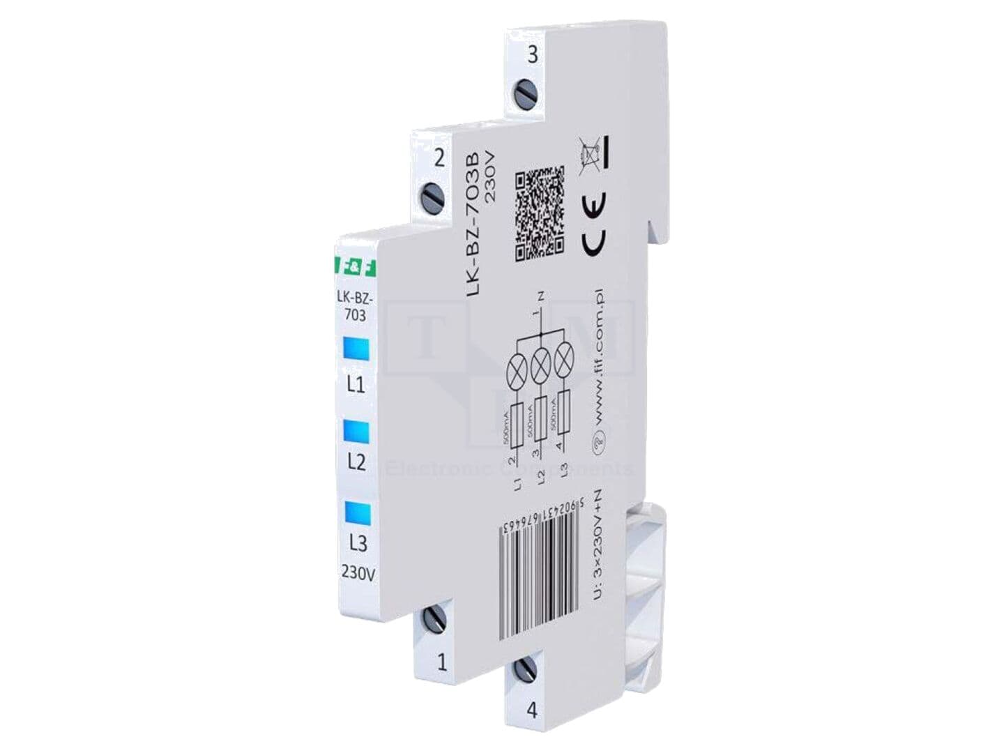 Indicator tensiune F&F LK-BZ-703B 3x230VAC IP20 pentru șină DIN