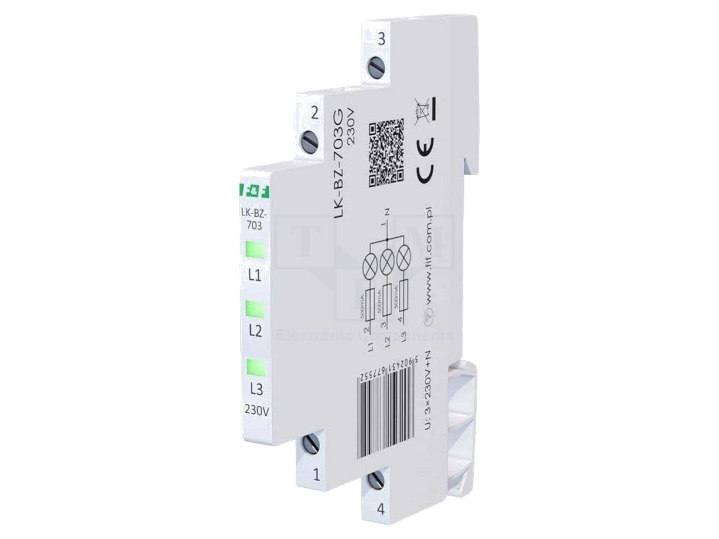 Indicator tensiune F&F LK-BZ-703G 3x230VAC IP20 pentru șină DIN