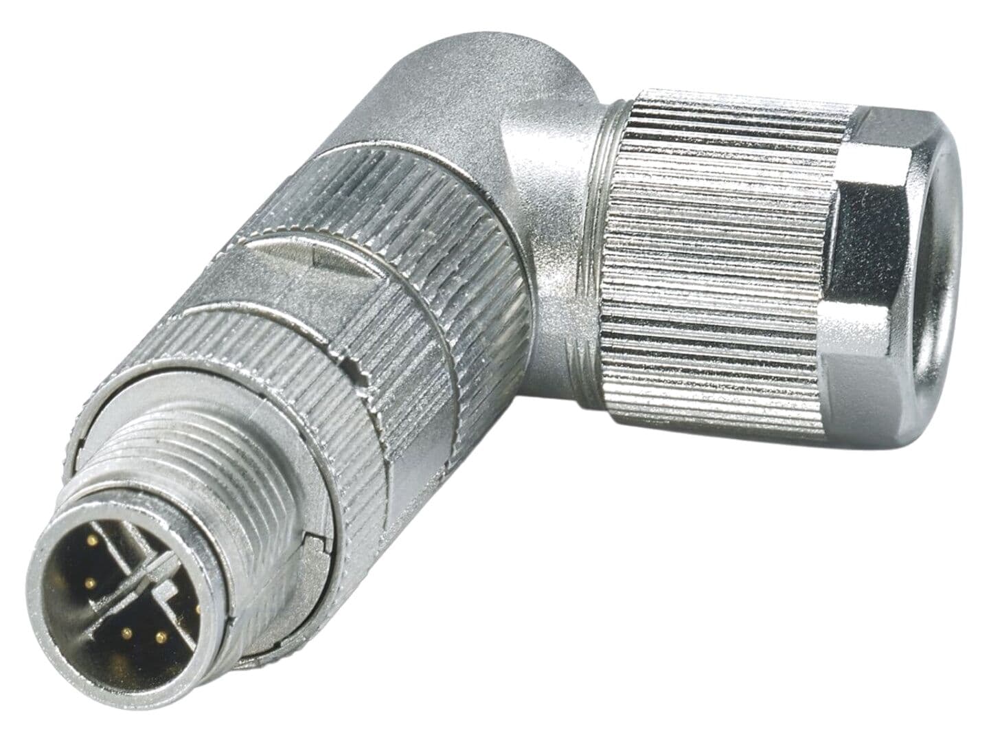 Conector M12, mufă 8 pini, 48V, IP65, în unghi, crimpat