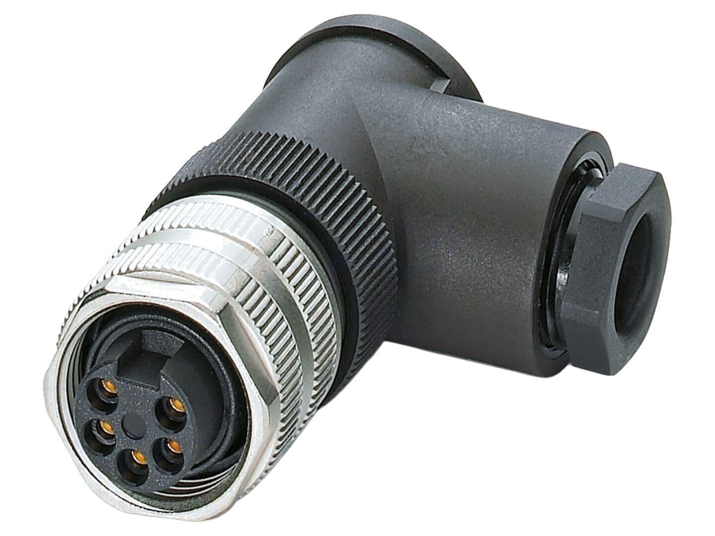 Conector 7/8" mufă, 5 pini, în unghi, IP67, 9A, 300V