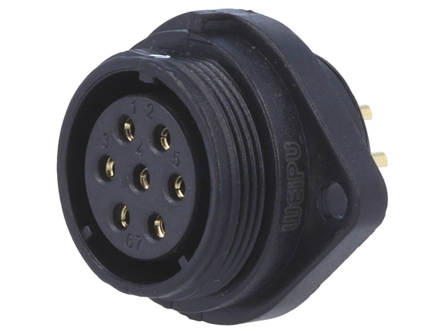 Conector circular mamă IP68, 7 pini, 15A, pentru panou