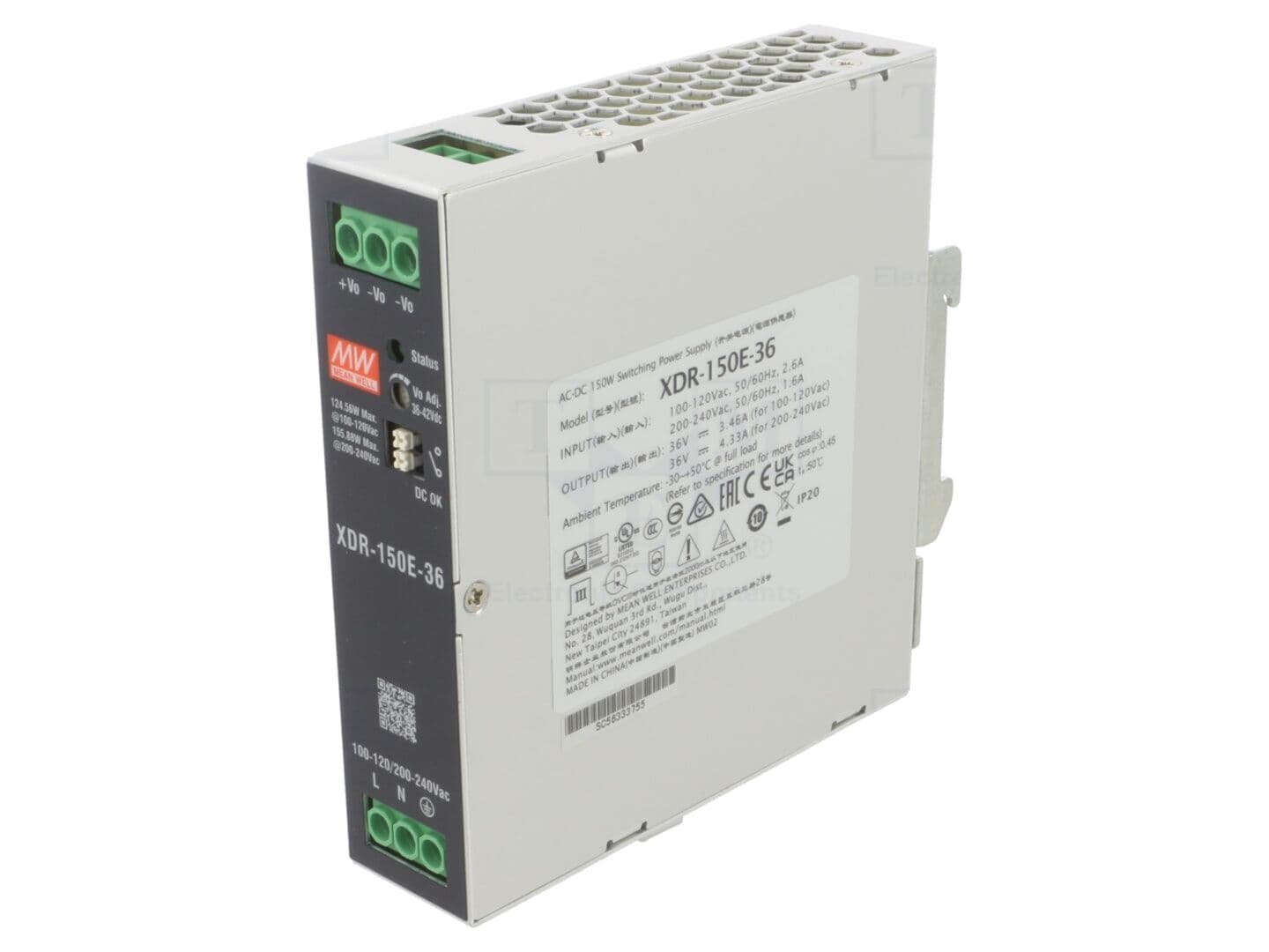Alimentator MEAN WELL XDR-150E-36 155,9W 36VDC 4,33A pentru șină DIN pulsatoriu